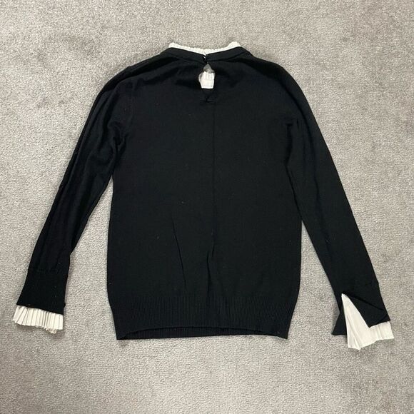 Vilci Milcino Womens Small Pullover Sweater Black White Ruffle Trim Long Sleeve - Picture 2 of 3